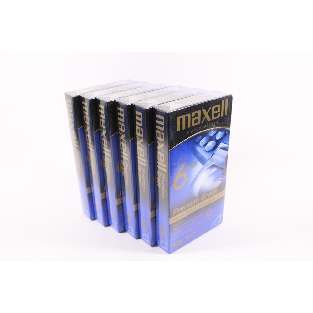6 - Maxell Premium Grade Blank VHS Cassette T-120‎ 6 Hour NEW Sealed